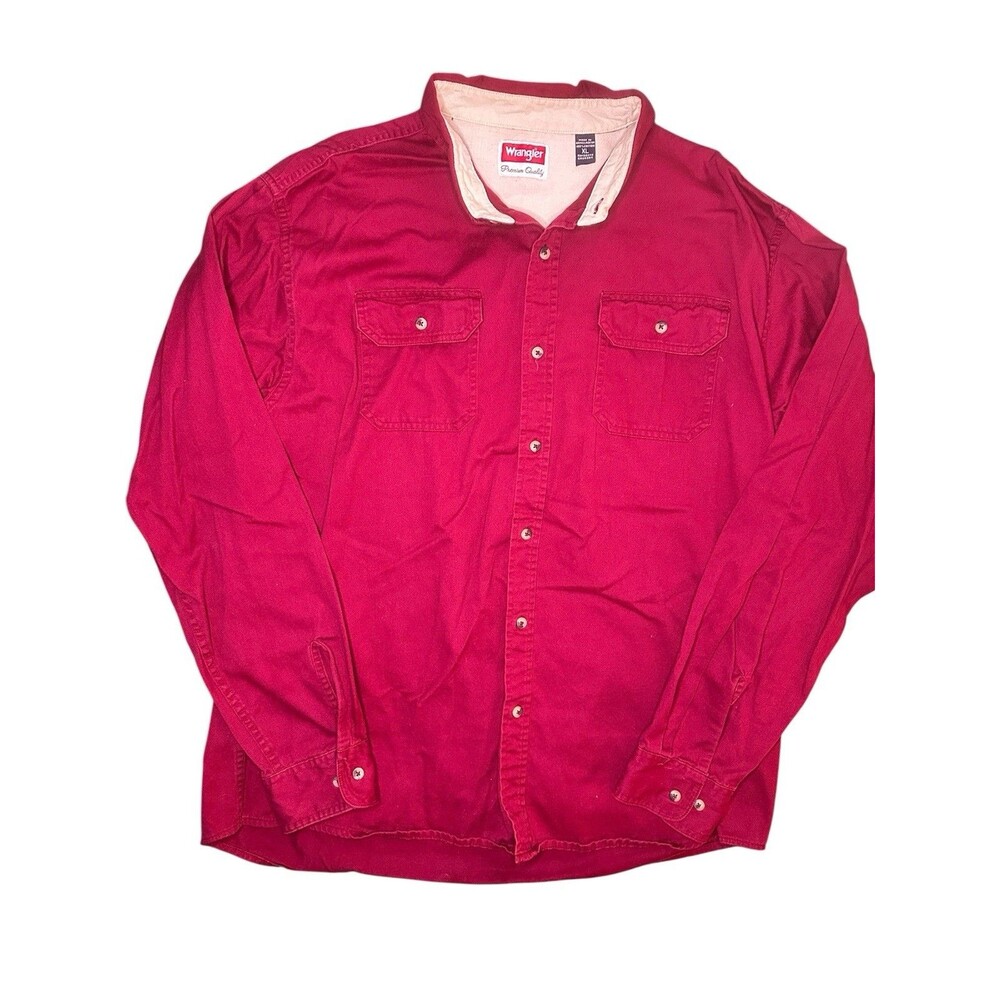 Wrangler Men’s Button-Up Shirt Red Long Sleeve XL 100% Cotton Casual